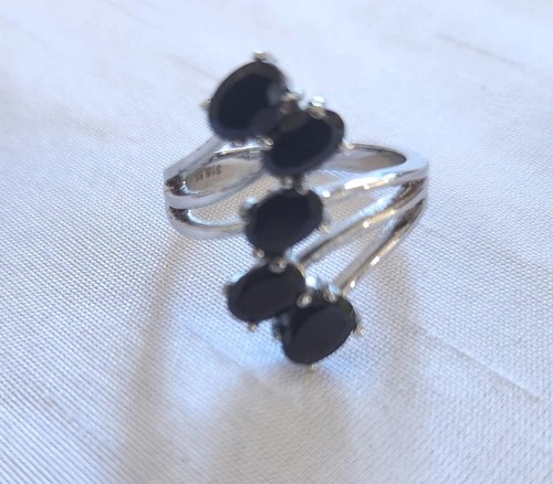 Australian Black Tourmaline 5 Oval Stone Ring Size 7 Stainless Steel - Picture 2 of 7