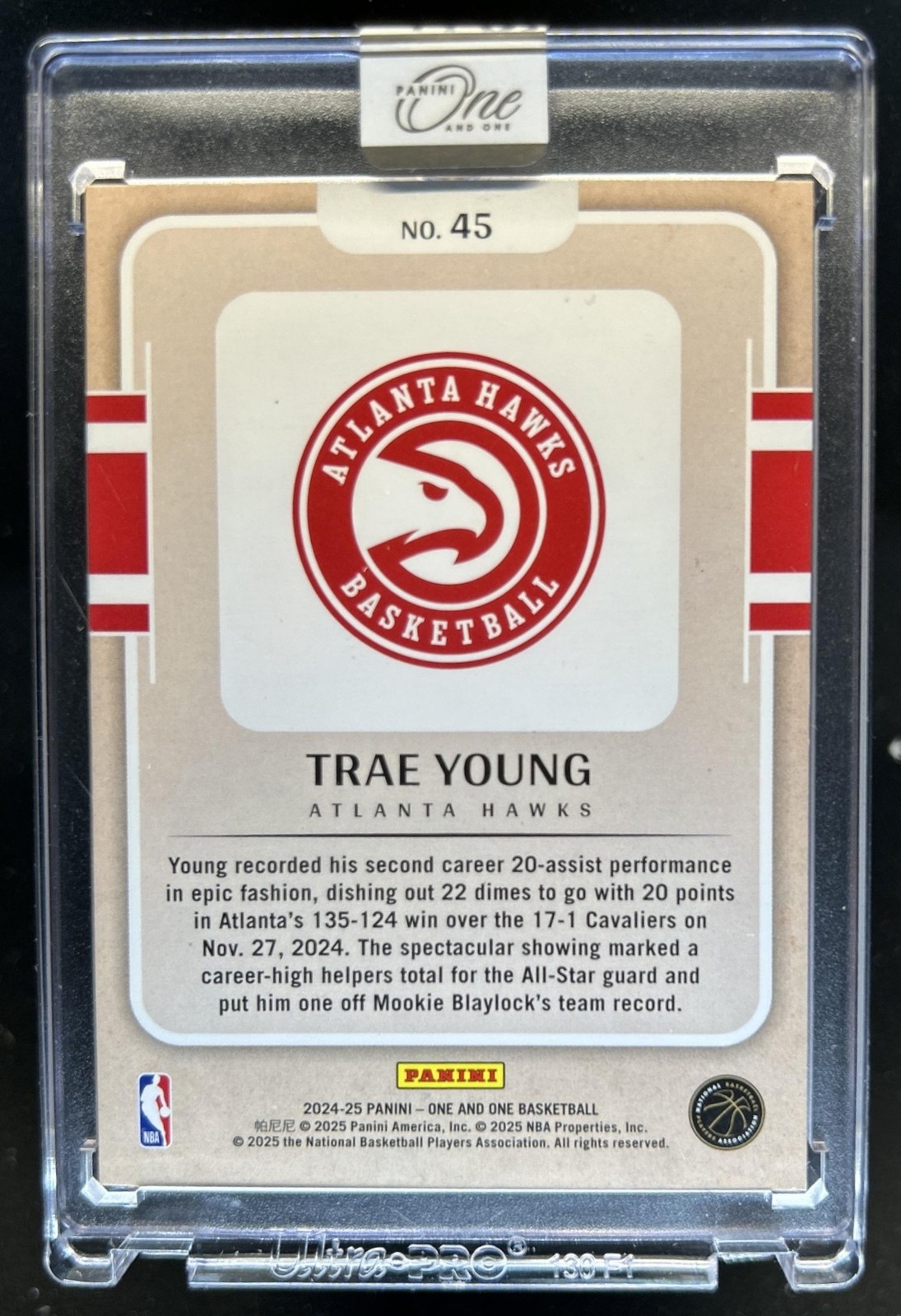 2024-25 Panini One and One Trae Young One and One Stats #/22 Hawks view 2