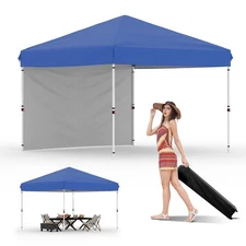10x10 Pop Up Canopy with 1 Sidewall, Beach Tent with One Push Setup,Outdoor Sun