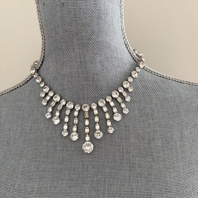 Vintage Eisenberg Ice Necklace Rhinestone Fringe Choker Clear 16  *422