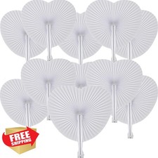 Bestage 20 Pcs White Paper Fans Foldable Handheld Wedding Party Heart