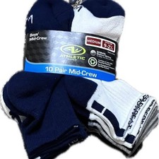 Athletic Works Boys Mid-Crew Socks 10 Pair Medium Shoe Size 9-2 Multi-color