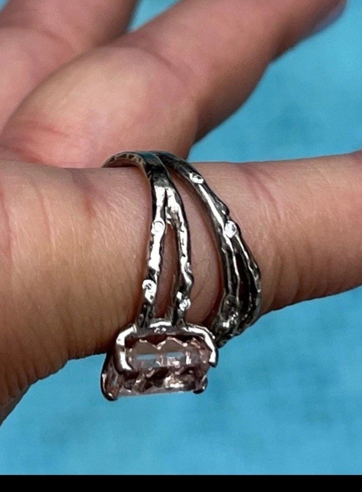 Artisan Created 14k Solid White Gold Morganite Ri… - image 4