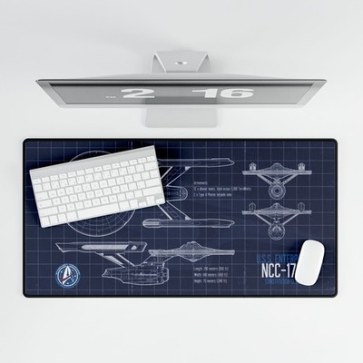 USS Enterprise Blueprint Mousepad, Original Series Desk Mat I Custom Star Trek
