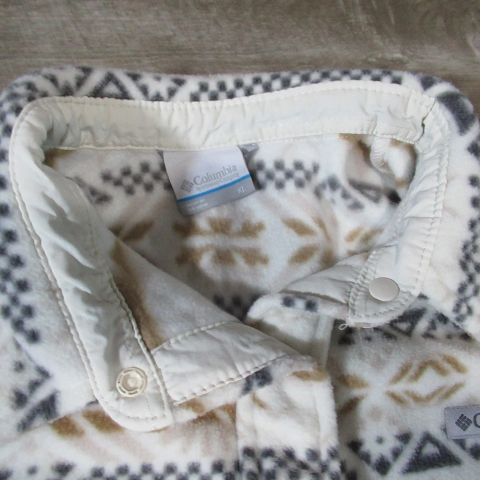 Columbia Men’s Fleece Shirt Jacket XL Ivory Patterned Outdoors Aztec Button up - Image 3 of 4