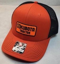 Kubota Tractor Emb. Patch on  Richardson 112 Trucker Hat Snapback Orange/Black 