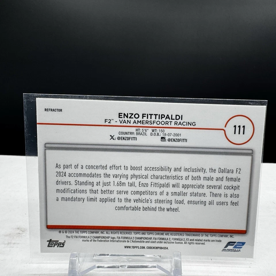 2024 Topps Chrome Formula 1 Enzo Fittipaldi Car Refractor Card #111 - Image 2 of 2