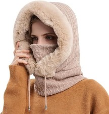 4 in 1 Beanie Hat Scarf and Mask, Knitted Balaclava Hats, Windproof One Khaki