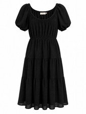 ASTR The Label Black Puff Sleeve Tiered Midi Dress Prairie Cottagecore Medium