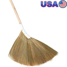 Natural Grass Broom Indoor Outdoor Long Handle Adjustable Floor Sweeping Tool US