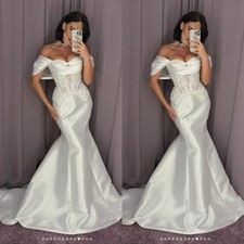 Mermaid Wedding Dresses Off the Shoulder Satin Sweep Train Illusion Bridal Gowns