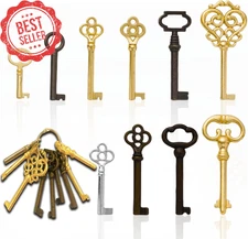 10-Key Skeleton Key Set Universal Replacement for Vintage Furniture Cabinet Door