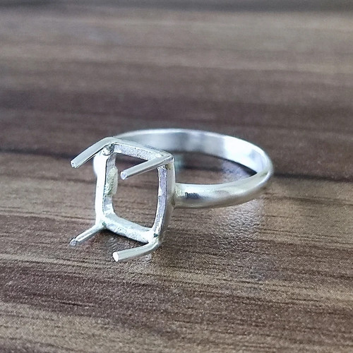 925 Sterling Silver 8X10mm Octagon Prong Ring Blank DIY Jewelry Making Supplies