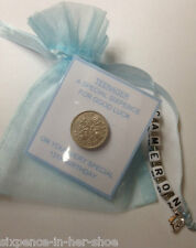 LUCKY SIXPENCE CHRISTENING BAPTISM GIRL/BOY PERSONALISED KILT PIN CHARM LUCKY SIXPENCE CHRISTENING BAPTISM GIRL/BOY PERSONALISED KILT PIN CHARM