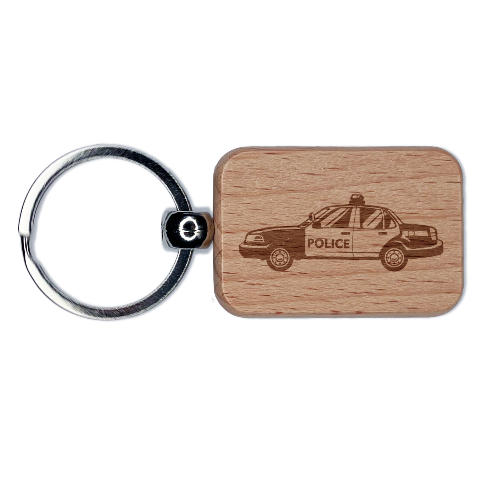 Police Car Law Enforcement Vehicle Engraved Wood Rectangle Keychain Tag Charm