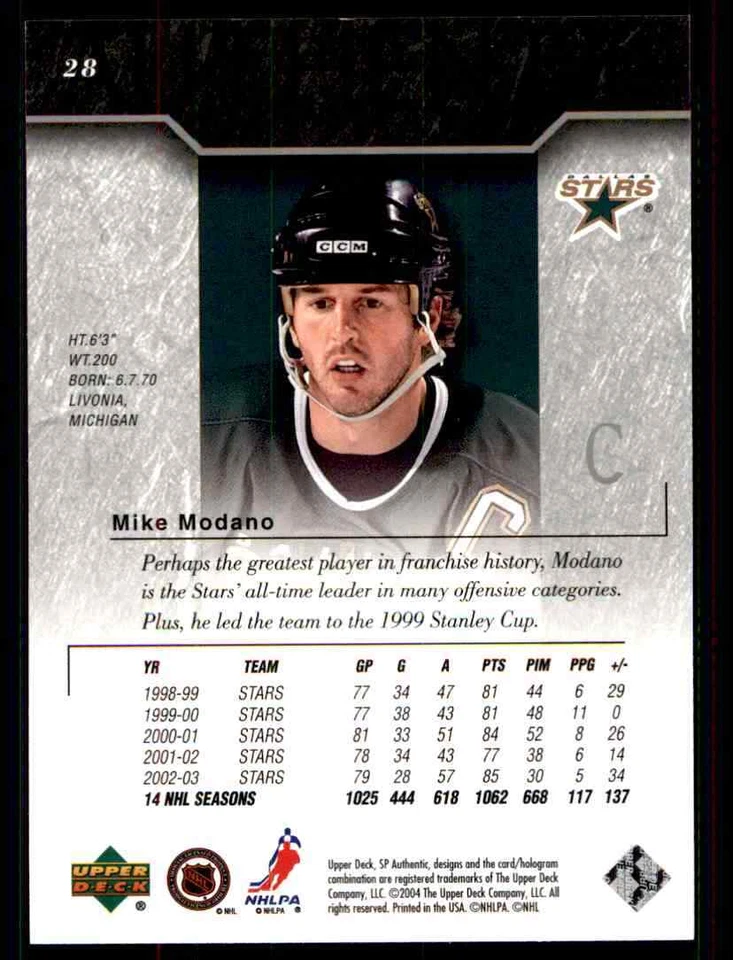 2003-04 SP Authentic Mike Modano #28 - Image 2 of 2