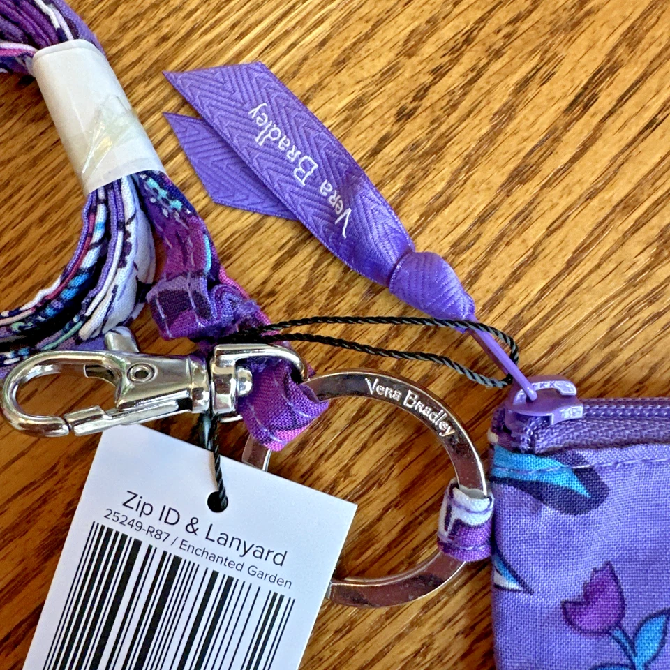Vera Bradley ZIP ID Cordón Encantado Jardín Púrpura Floral Mini Cartera Exacta NUEVA Foto 4 de 4