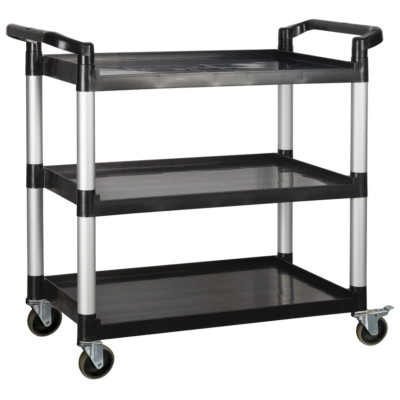Bussing 3 Tier Utility Cart Brakes Plastic Black 40 3/4Lx19 1/2Wx 37 3/4H Inch