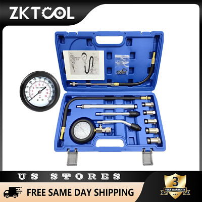 11 Pcs Cylinder Compression Tester Gas Engine Gauge Kit Tool Auto Car Motorcycle