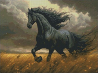 Black Horse in the Field - Counted Cross Stitch Kits Needlework Embroidery DIY