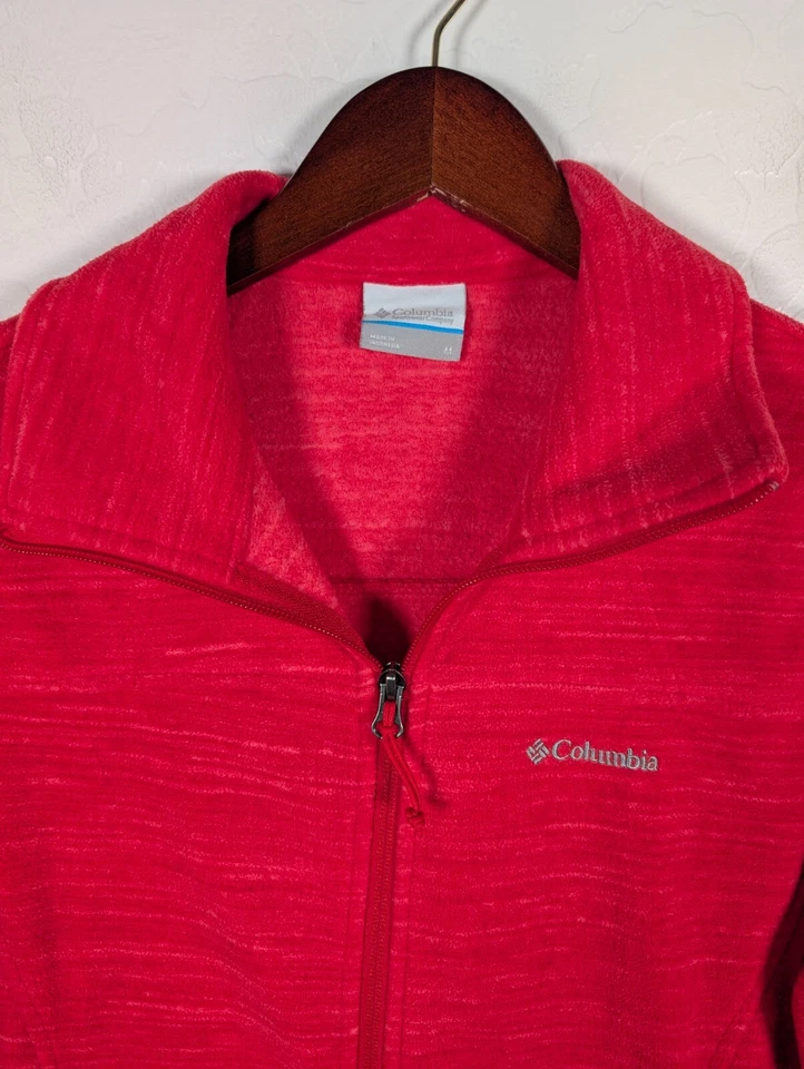 Chaqueta Columbia Para Mujer Mediana Roja Polar Ropa Deportiva Co Bolsillos con Cremallera Completa Exterior Foto 4 de 4