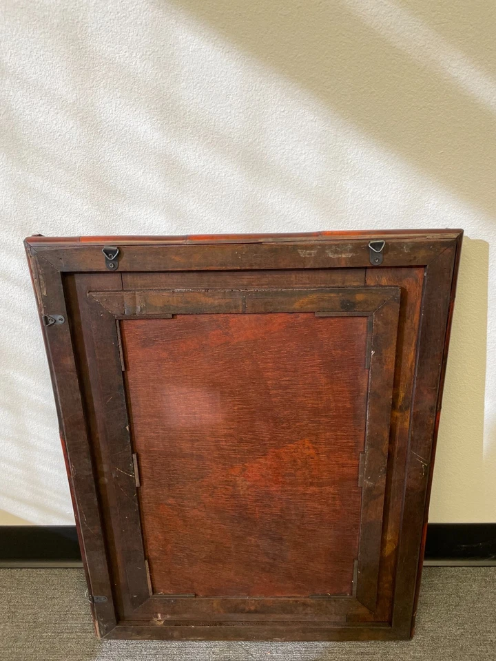 Vintage Bamboo Wall Mirror Rectangular Wood Frame Rustic Tropical Boho Decor - Image 3 of 3