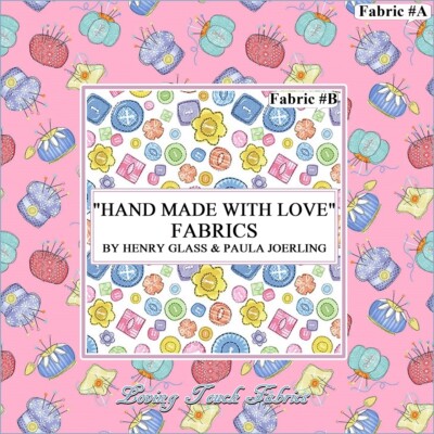 HENRY GLASS ''HAND MADE WITH LOVE'' SEWING BUTTONS PIN CUSHIONS FABRICS SELECTION