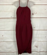 BooHoo Night Dress Womens 10 Tulip Hem Red Bodycon Stretch Knit Spaghetti Strap