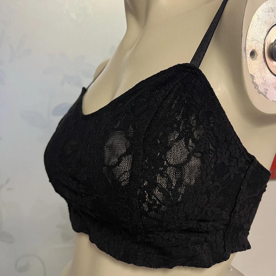 Bralette bustier de encaje elástico American Apparel talla L flor negra $40 venta al por menor nuevo con etiquetas Foto 4 de 4