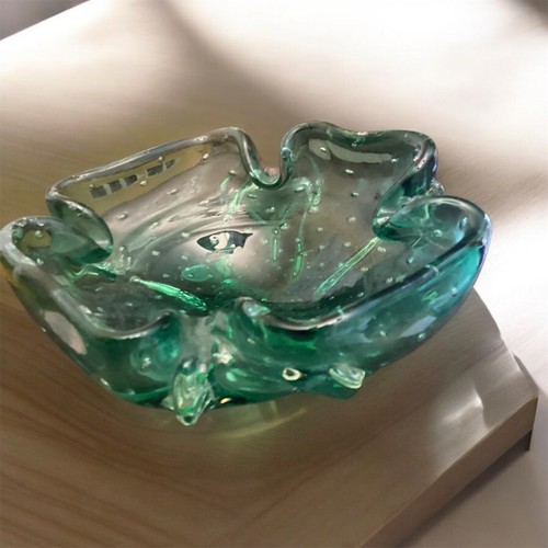 Murano Green Large & Small Bubble Glass Bowl Clover ashtray trinket dish A+ - Picture 5 of 5