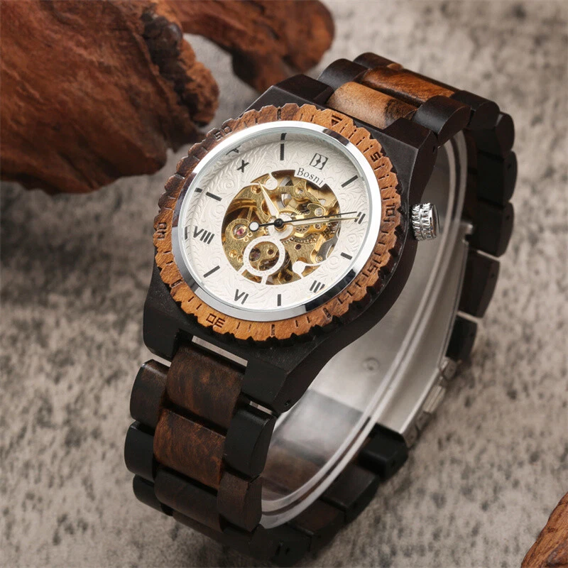 Men's Automatic Mechanical Wooden Watches Full Wood Band Wrist Watch Handmade - Image 2 of 4