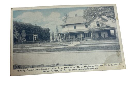 Vintage Postkarte Shady Oaks Residenz Frau AJ Medlin Highway 50 Wake Forest NC  - Bild 1 von 2