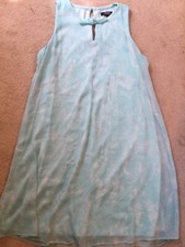 Chaps Women 12 Dress Sleeveless Swing Light Green Blue Lined Floral Modest A-lin