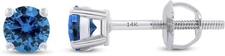 Solitaire 4-Prong Screw Back Stud Earrings Blue Lab Grown Diamond in 14k Gold