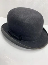 Vintage 1920-50s STETSON Black Felt Bowler Derby Hat MENS Comfort Size 7 1/4