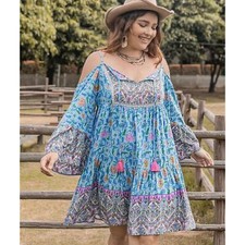 RusttyDustty Boho Tiered Women's Floral Print Mini Boho Dress Sz 0XL Flowy