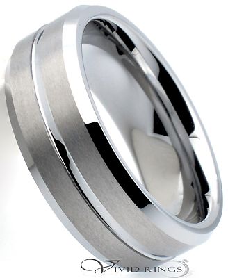 Men Tungsten Ring Brushed Groove Wedding Band 8mm Size 7.5 to 14.5