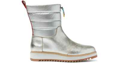 TOMS Silver Metallic Leather McKenna Boots W/ Rainbow Stripe, Size 7.5 US NWOB!