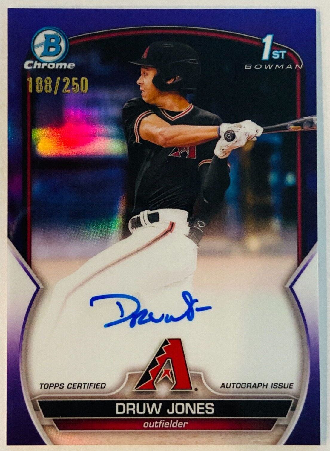 2023 Bowman Chrome DRUW JONES 1st Bowman Purple Refractor Auto #'d /250