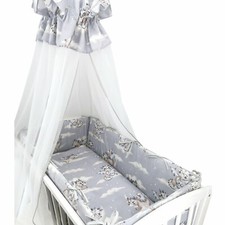 Babywiege Schaukelwiege Massivholz Weiss inkl. Bettset Drache Grau komplett