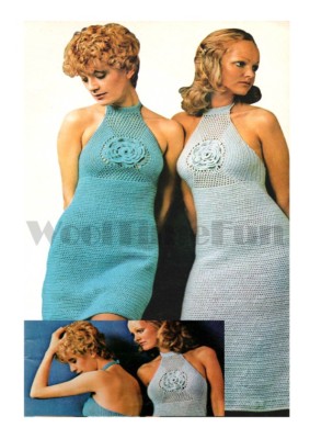 Häkelmuster Damen Neckholder Kleid. Kurze/Lange/Hippie/Boho 32-40 Zoll Büste.