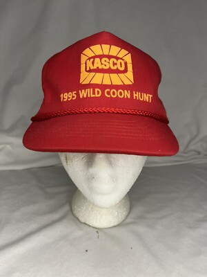 Vintage Cabot Sportswear Hat Kasco 1995 Wild Coon Hunt Red SnapBack Made In USA