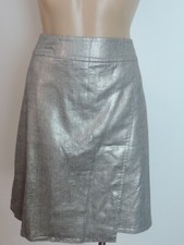 EILEEN FISHER Silver Glimmer Linen Stretch Faux Wrap Skirt Large L NWT 248