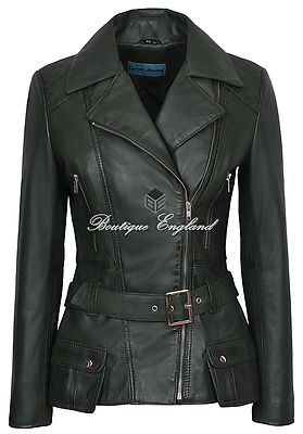 Damen Mode Lederjacke grün TAILLENGÜRTEL Biker Stil 100 % LEDER 2812