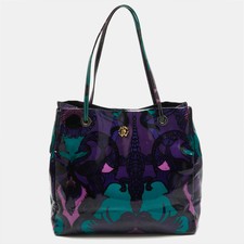 Roberto Cavalli Multicolor Printed Patent Leather Rc Logo Tote
