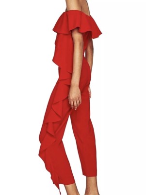 zara red pleated jumpsuit