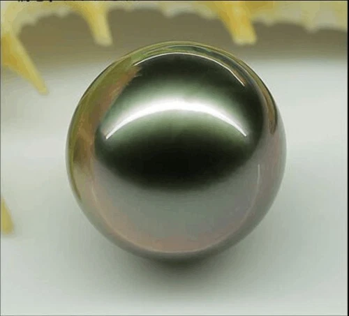 HUGE NATURAL 15MM TAHITIAN GENUINE PERFECT ROUND BLACK REDISH LOOS PEARL AAA 
