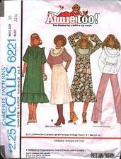 6221 Vintage McCalls SEWING Pattern Misses 1970s Annie Too Dress Top OOP 10 Sew