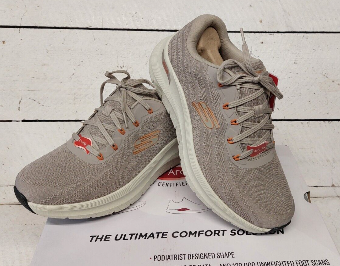 Men's Skechers 232701WW Arch Fit Road Wave Taupe/Orange Lace