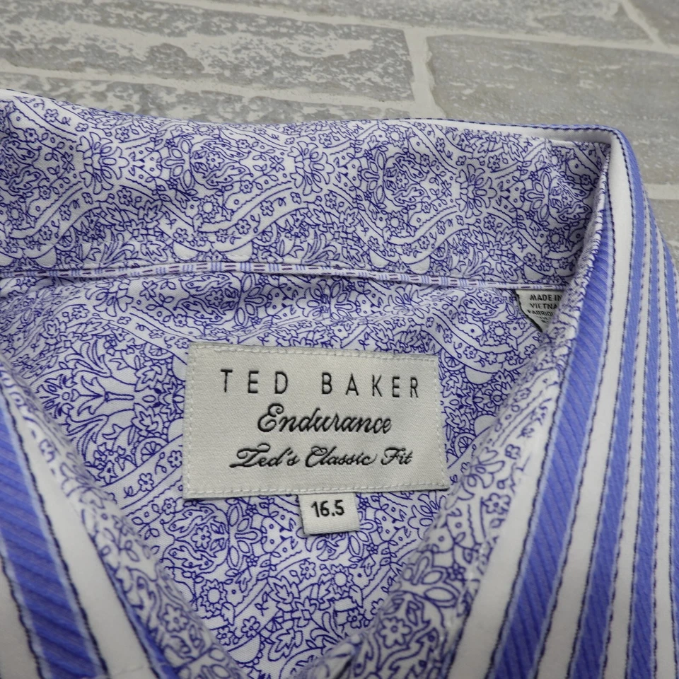 Camisa social masculina Ted Baker Endurance L 16,5 listra texturizada azul punhos franceses - Imagem 2 de 4
